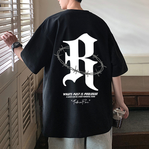 T687FP26新款短袖T恤男宽松大字母半袖纯棉休闲体恤上衣服图片