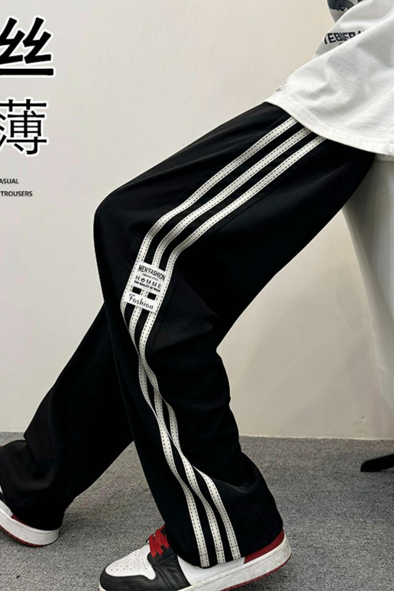 K907FP48新款裤子薄款直筒冰丝裤ins条纹速干宽松大码休闲运动裤,男装休闲裤,星座304A