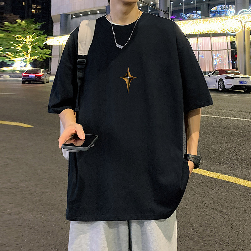 wassuphappy美式重磅短袖t恤男款夏季潮流痞帅宽松情侣半袖体恤,男装T恤,星座304A