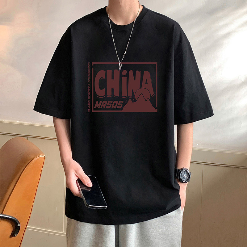T682FP26新款重磅t恤男休闲半袖宽松潮流男装短袖纯棉上衣,男装T恤,星座304A