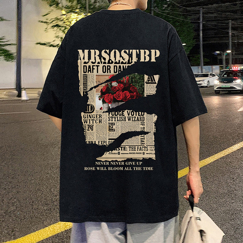 T716CP26夏季短袖t恤纯棉运动潮牌圆领体恤玫瑰印花薄款透气半袖图片