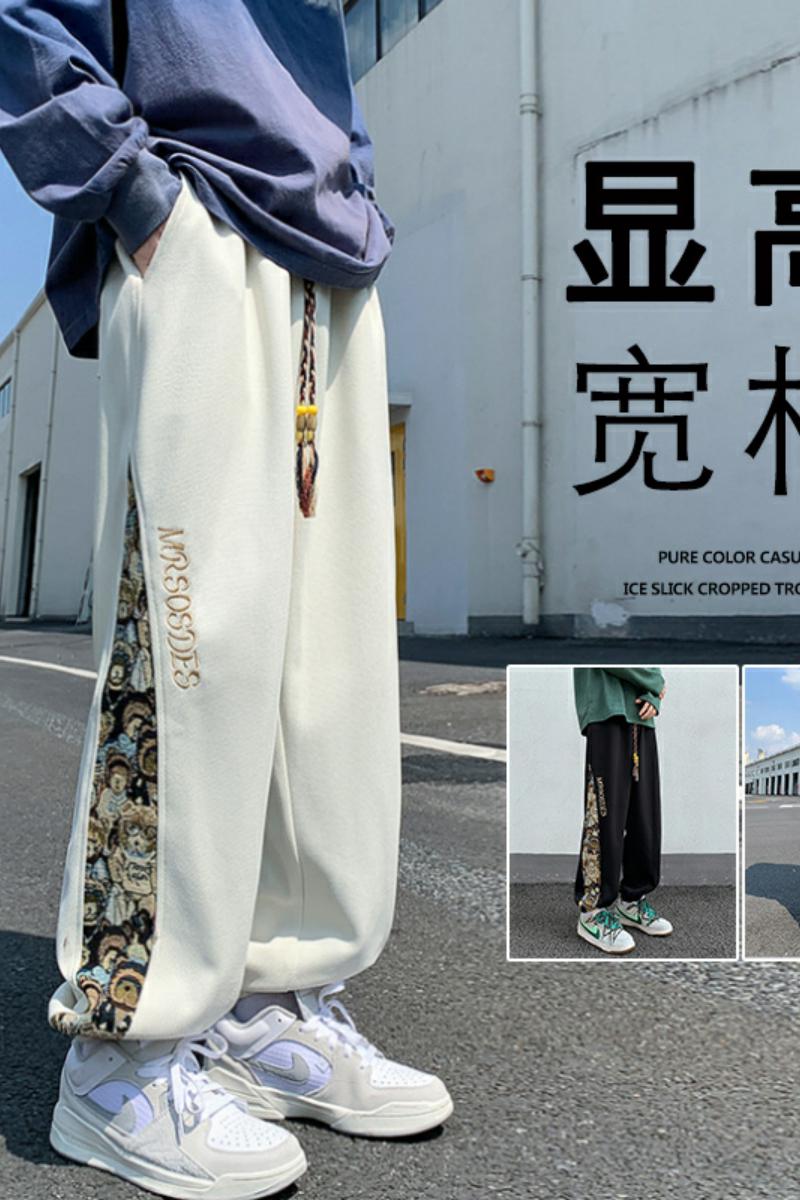 K891CP55加绒65秋冬裤子潮刺绣美式裤宽松阔腿束脚运动裤,男装休闲裤,星座304A