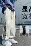 K891CP55加绒65秋冬裤子潮刺绣美式裤宽松阔腿束脚运动裤，男装休闲裤，星座304A