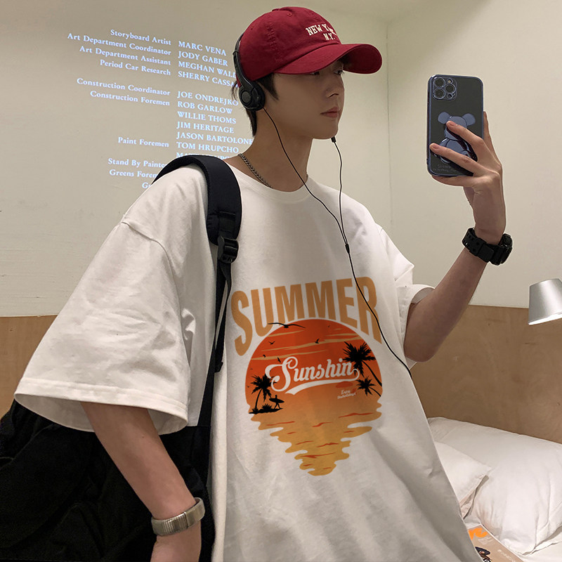 304A-T611DC新款短袖t恤男纯棉美式设计感小众半袖圆领潮流,男装T恤,星座304A