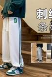 D新品条纹运动卫裤男宽松阔腿长裤美式高街vibe小众裤，男装休闲裤，星座304A