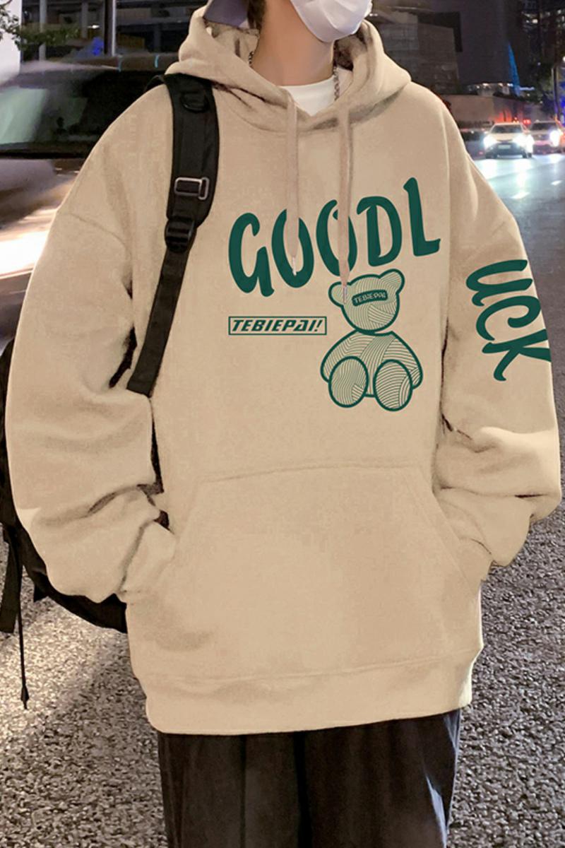 WASSUPHAPPY潮牌宽松连帽卫衣男春秋季2025新款上衣国潮小熊外套,男装卫衣,星座304A