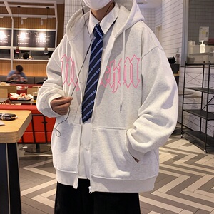H179加绒C新品60%棉连帽加绒卫衣男外套美式复古夹克潮流图片