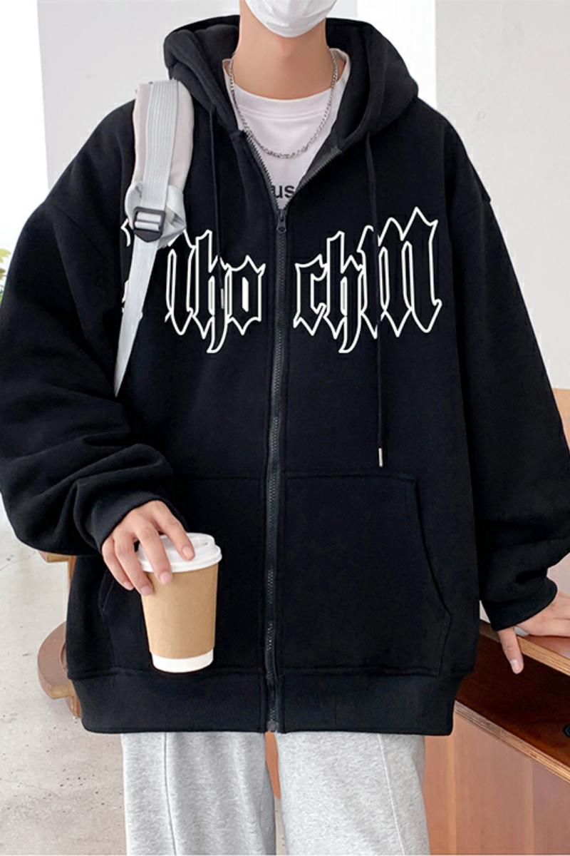 H179加绒C新品60%棉重磅连帽加绒卫衣男宽松情侣装日系外套,男装卫衣,星座304A