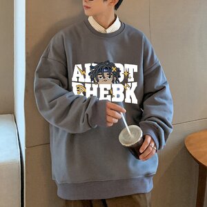 W535FP35新品圆领卫衣男印花宽松休闲打底衫套头长袖上衣图片