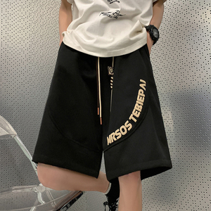 DK78FP40新款发泡复古抽绳短裤男宽松大裤衩美式休闲运动五分裤子图片