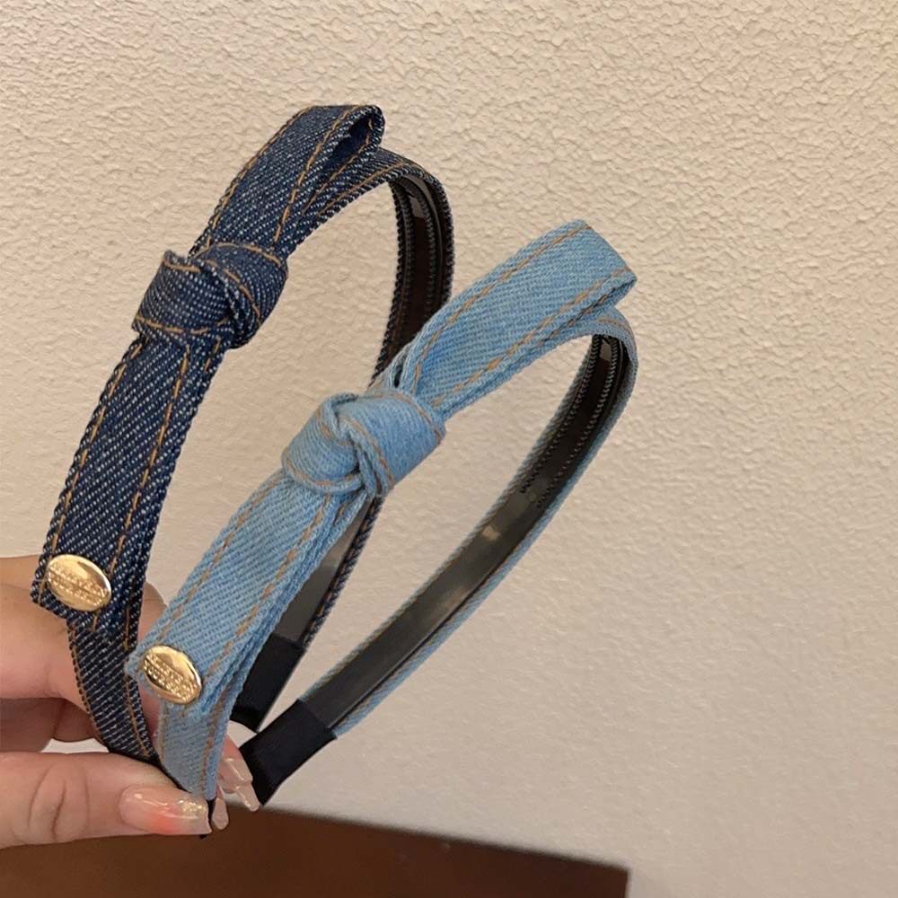 韩版复古牛仔蝴蝶结头箍2026新款细边带齿发箍防滑洗脸发卡头饰女