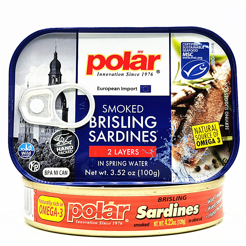 Polar Brisling Smoked Sardines进口水浸橄榄油浸沙丁鱼即食罐头