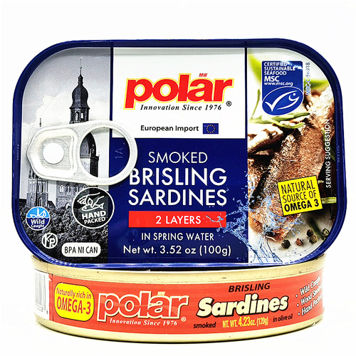 Polar Brisling Smoked Sardines进口水浸橄榄油浸沙丁鱼即食罐头