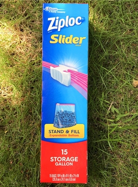 15个Ziploc Slider 15Storage Gallon密保诺站立拉链密实大号实袋