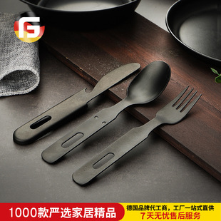 复古镀钛刀叉勺3件套户外做旧餐具开瓶器刀叉勺组合餐具便携套装