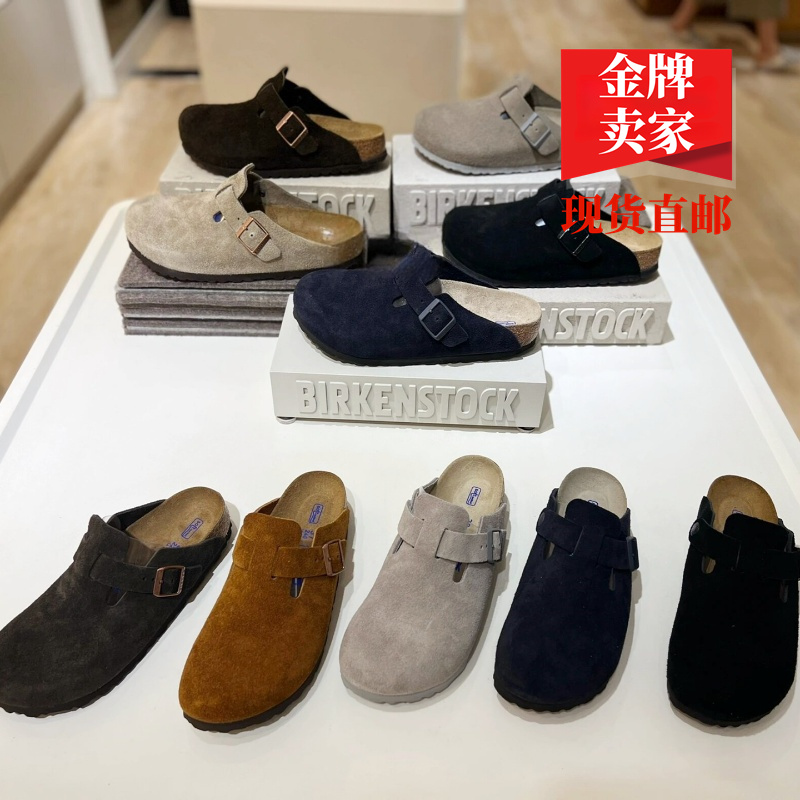 代购Birkenstock勃肯鞋软木包头拖鞋外穿真皮半包男女复古凉托