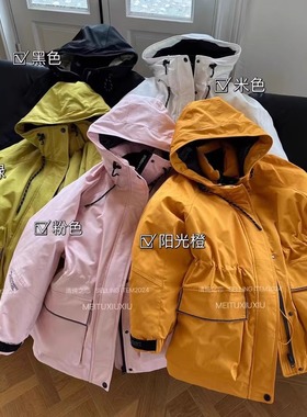 特价91551连帽中长款羽绒服收腰显瘦工装白鸭绒派克服户外女装冬