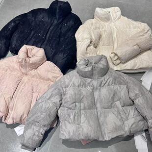 特价2397立领重工蕾丝亮片羽绒服短款加厚90白鸭绒面包服女冬新款