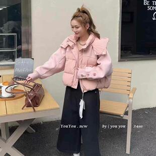 特价佑佑8388连帽毛呢拼接短款羽绒服糖果色白鸭绒外套女装冬新款