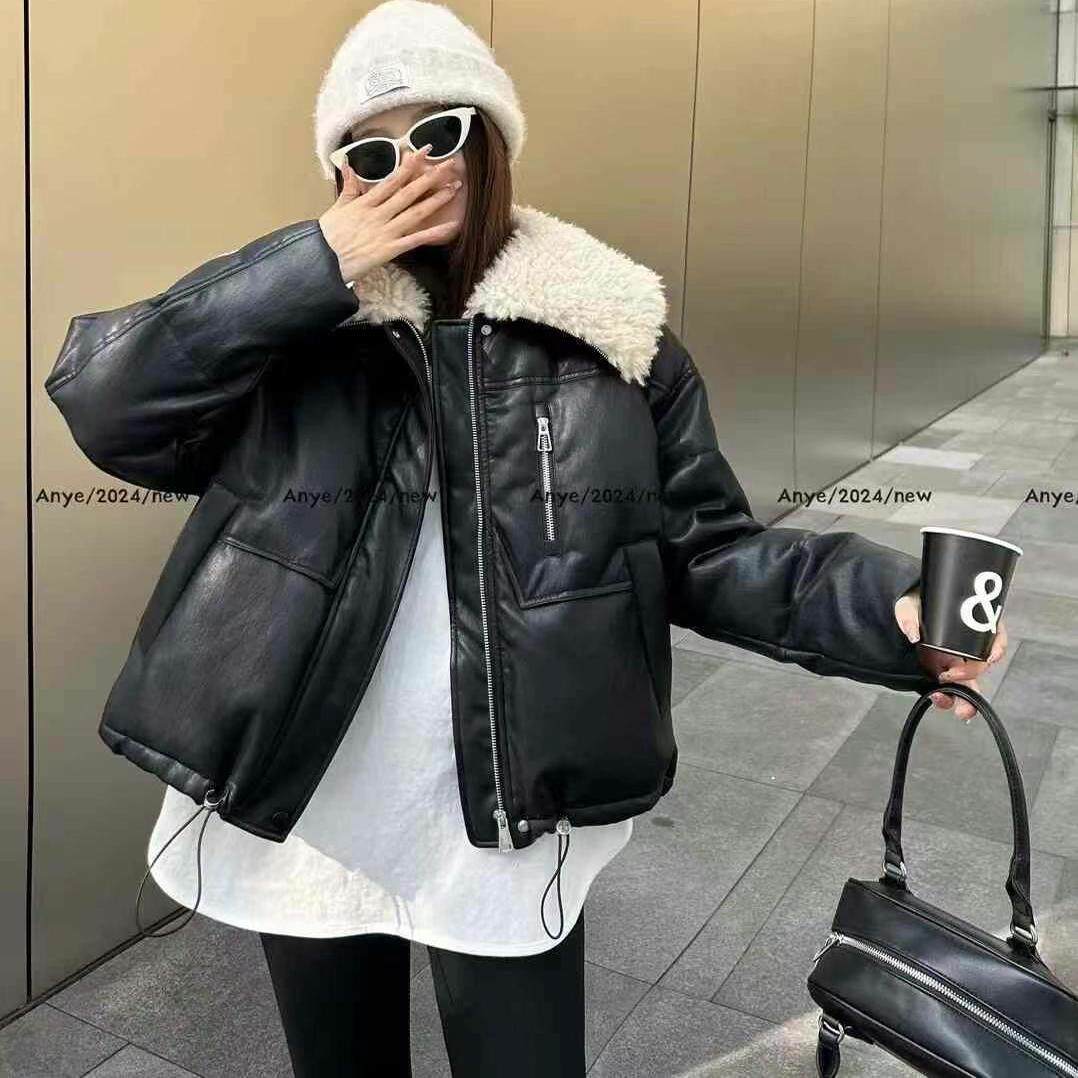 特价佑佑蛋白皮羽绒服短款羊羔毛大翻领休闲机车夹克衫女装冬新款
