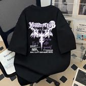 新款 美式 T恤男女夏季 短袖 字母印花宽松百搭纯棉上衣 嘻哈风落肩袖