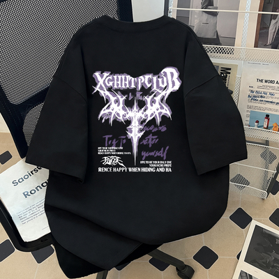 美式嘻哈落肩宽松纯棉字母T恤男