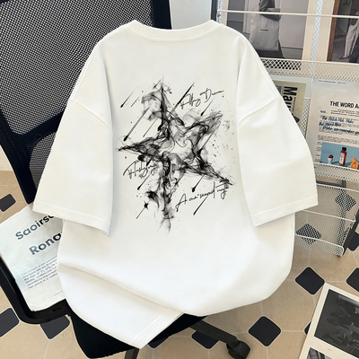 美式高街落肩宽松纯棉印花T恤男