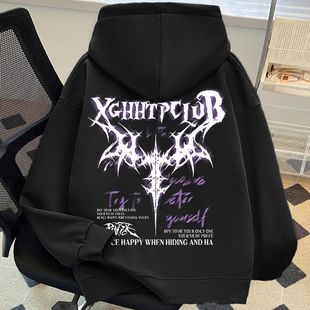 美式高街纯棉重磅印花连帽潮牌卫衣男女春秋冬嘻哈风宽松情侣外套