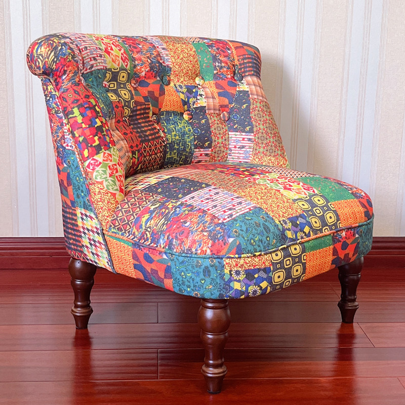 美式复古客厅矮凳创意靠背茶几凳卧室阳台实木沙发椅欧式布艺单人