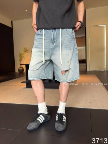 沿界夏季新款男士牛仔短裤潮流时尚百搭青年割破帅气薄款五分裤潮