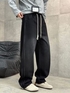 JQ冬季新款美式水洗扎染直筒休闲裤牛仔裤加绒加厚青年痞帅长裤子