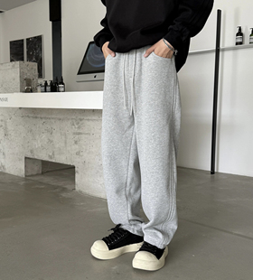 冬季 纯色拼接长裤 高品质加绒加厚弯刀裤 小直筒香蕉裤 卫裤 乾尚男士