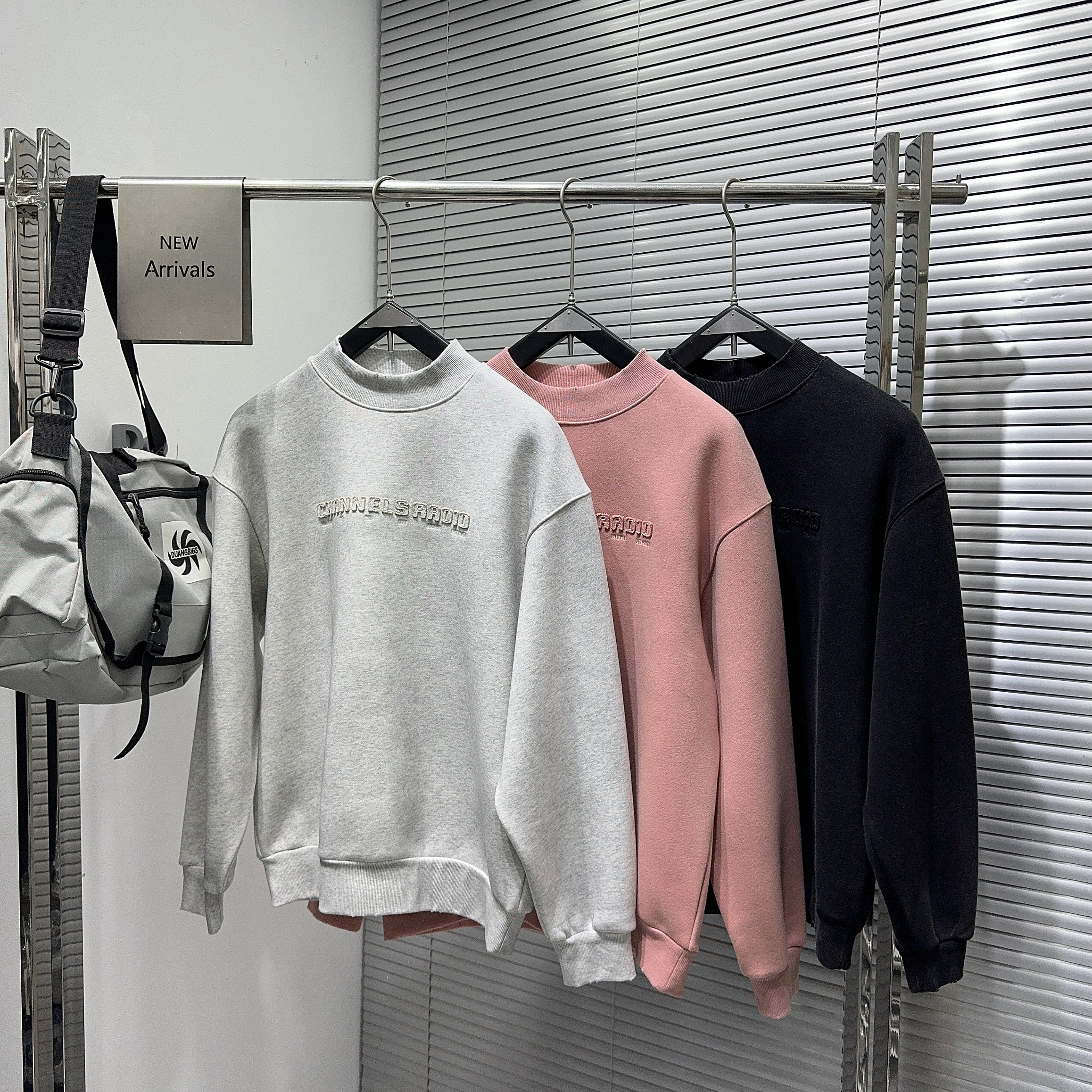 PC冬季新款男士中领卫衣美式复古字母绣花加绒加厚百搭长袖上衣潮