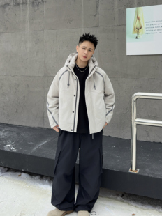 M3冬季男新款连帽拼条冲锋衣羽绒服高端品质90白鸭绒时尚潮流上衣