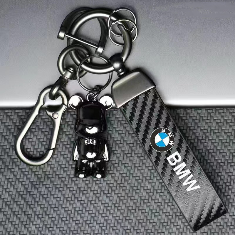 适用摩托车宝马铝合金钥匙扣皮革钥匙带链防丢挂扣改装