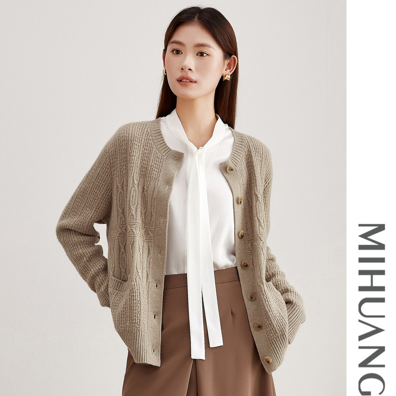 米皇秋季新款圆领宽松针织开衫女外套简约加厚通勤纯羊绒毛衣,女装/女士精品,毛针织衫,淘宝优惠券,粉丝福利购,淘宝优惠卷