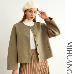 【一口价】米皇冬季圆领单排扣双面羊毛大衣女复古简约羊毛呢外套