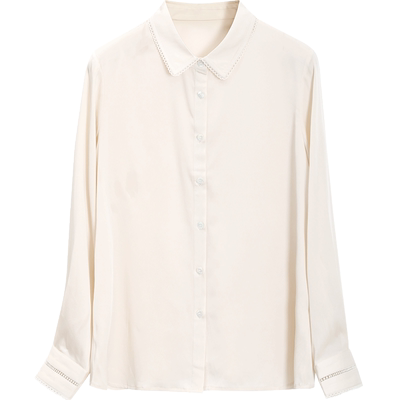 米皇春季新款法式长袖真丝衬衫女白领纯色百搭通勤桑蚕丝上衣