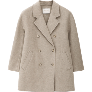 米皇秋冬新款翻领中长款羊毛大衣女上衣时尚纯色保暖舒适外套