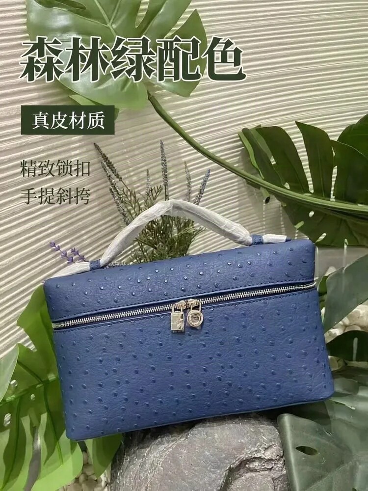 牛皮鸵鸟纹LP27饭盒包高级感手提化妆包真皮女包单肩斜挎手机包