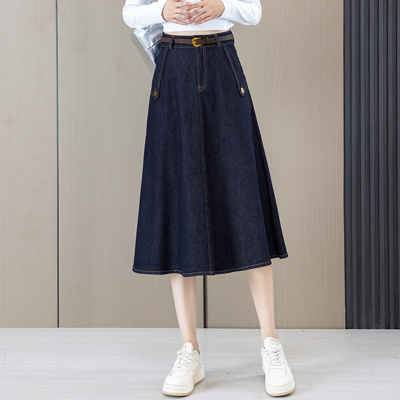 深蓝色高腰休闲半身裙女秋季新款