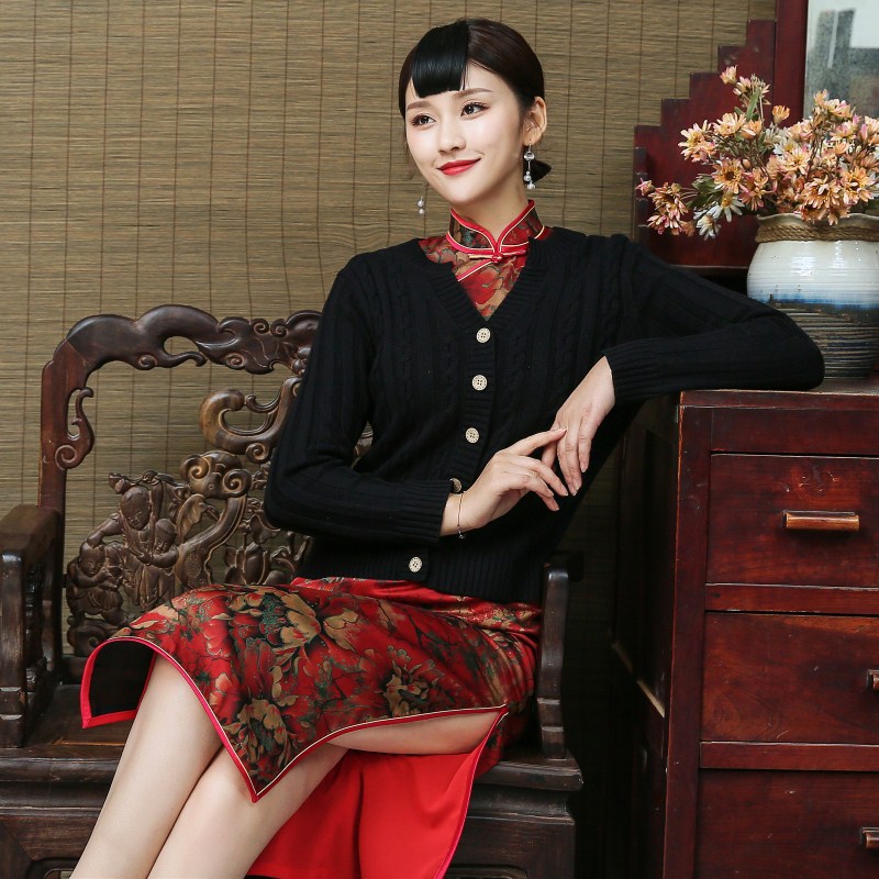 真丝开衫优雅长袖针织衫配旗袍披肩外搭文艺桑蚕丝外套毛衣女春秋