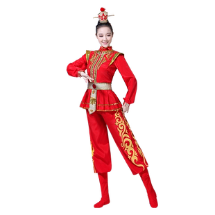 新款花木兰成人打鼓服中国风儿童戏曲表演服装女兵服穆桂英演出服