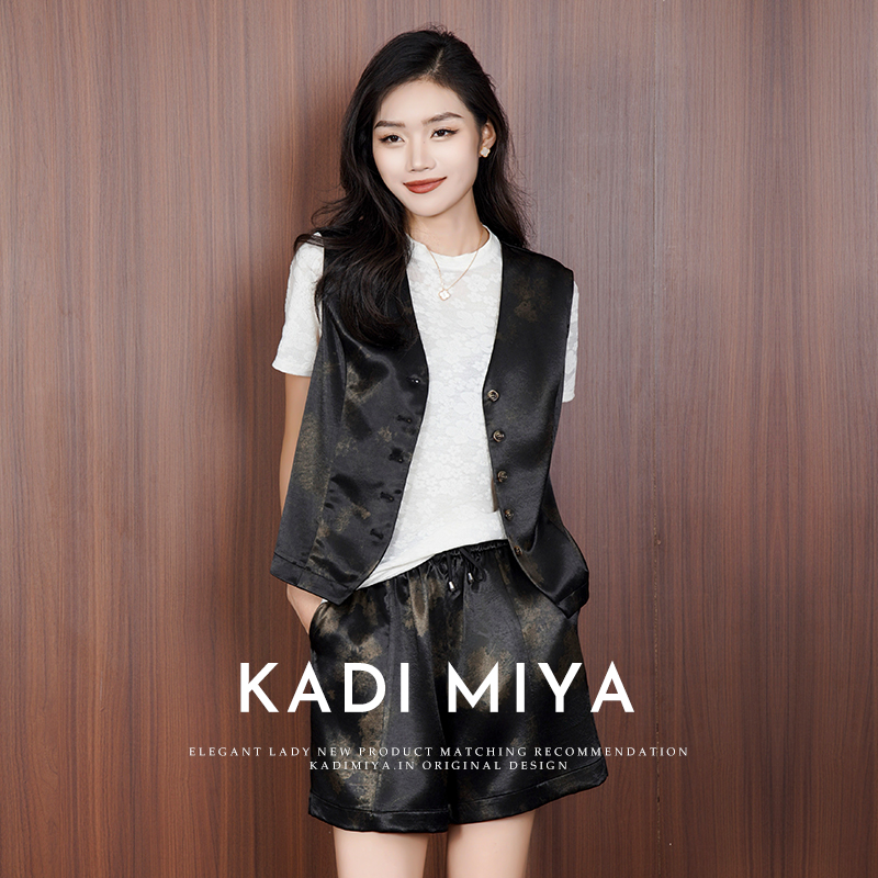 KADIMIYA新中式国风晕染修身马夹原创设计国风优雅V领上衣女