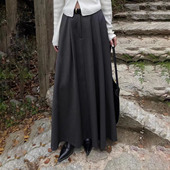 2025年秋冬款 半身裙 气质复古高腰百褶中长伞裙显瘦垂感大摆西装