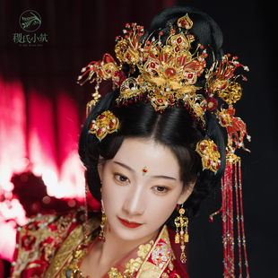 稷氏小筑 凤绾 汉婚嫁发冠流苏明发簪发头饰耳环唐制汉服头饰套装