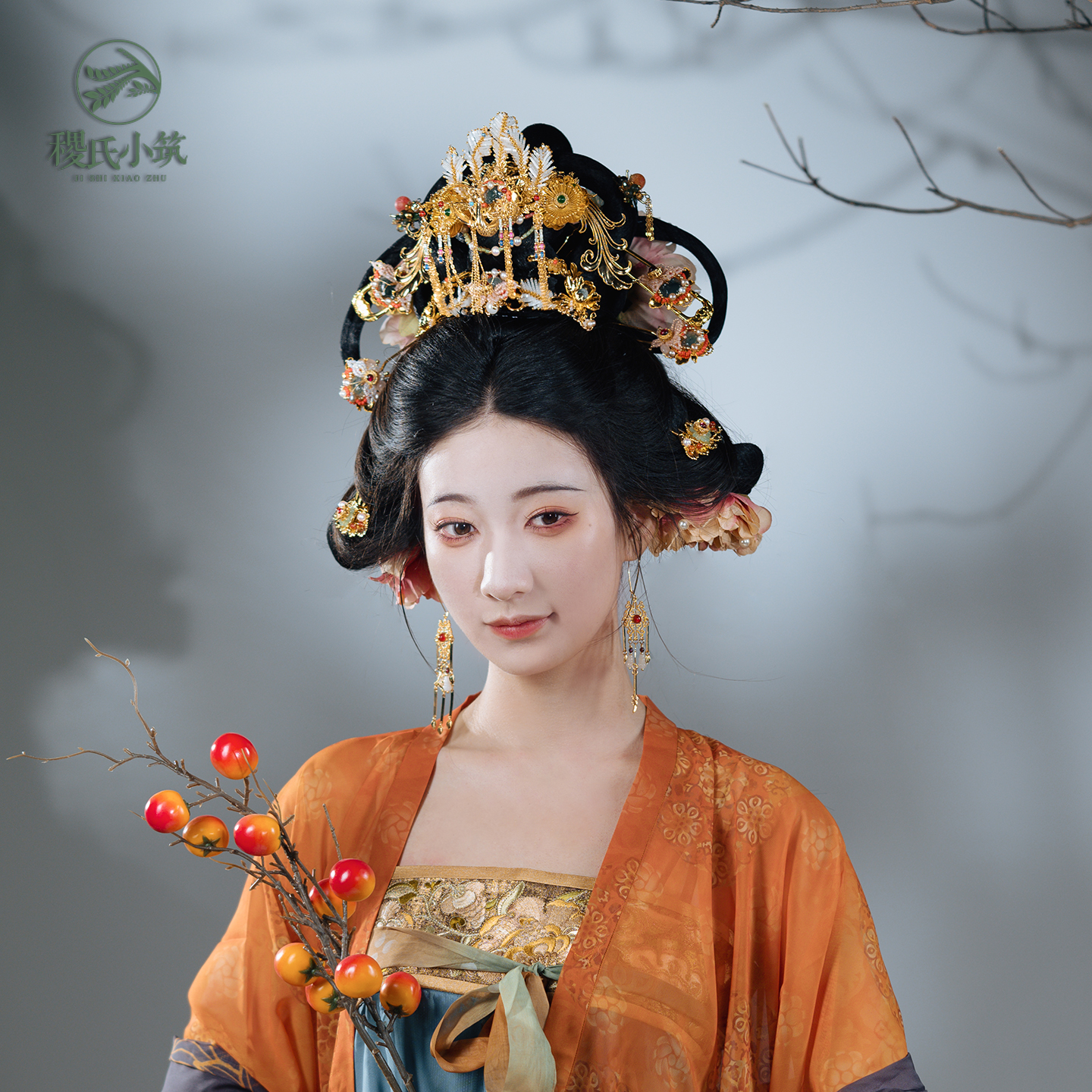 稷氏小筑 小螃蟹 古风发饰发冠掩鬓铜镀金耳环汉服头饰发饰女