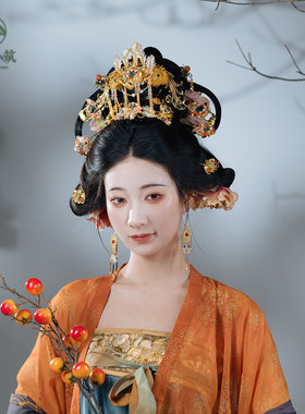 稷氏小筑 小螃蟹 古风发饰发冠掩鬓铜镀金耳环汉服头饰发饰女