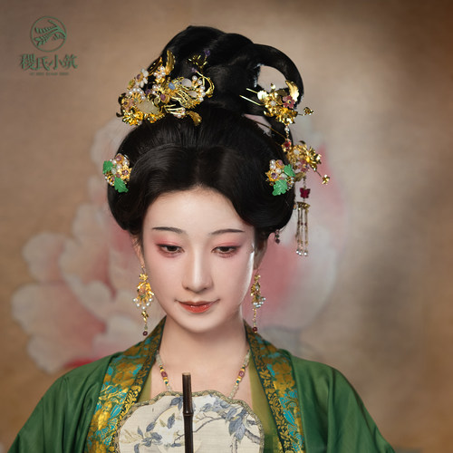 稷氏小筑 踏春游 古风发饰古典发簪女铜镀金汉服璎珞发冠