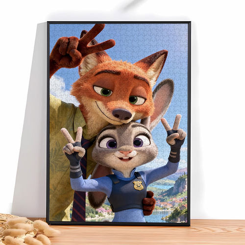 疯狂动物城2拼图1000片带相框女孩成人版高级感治愈系装饰挂画